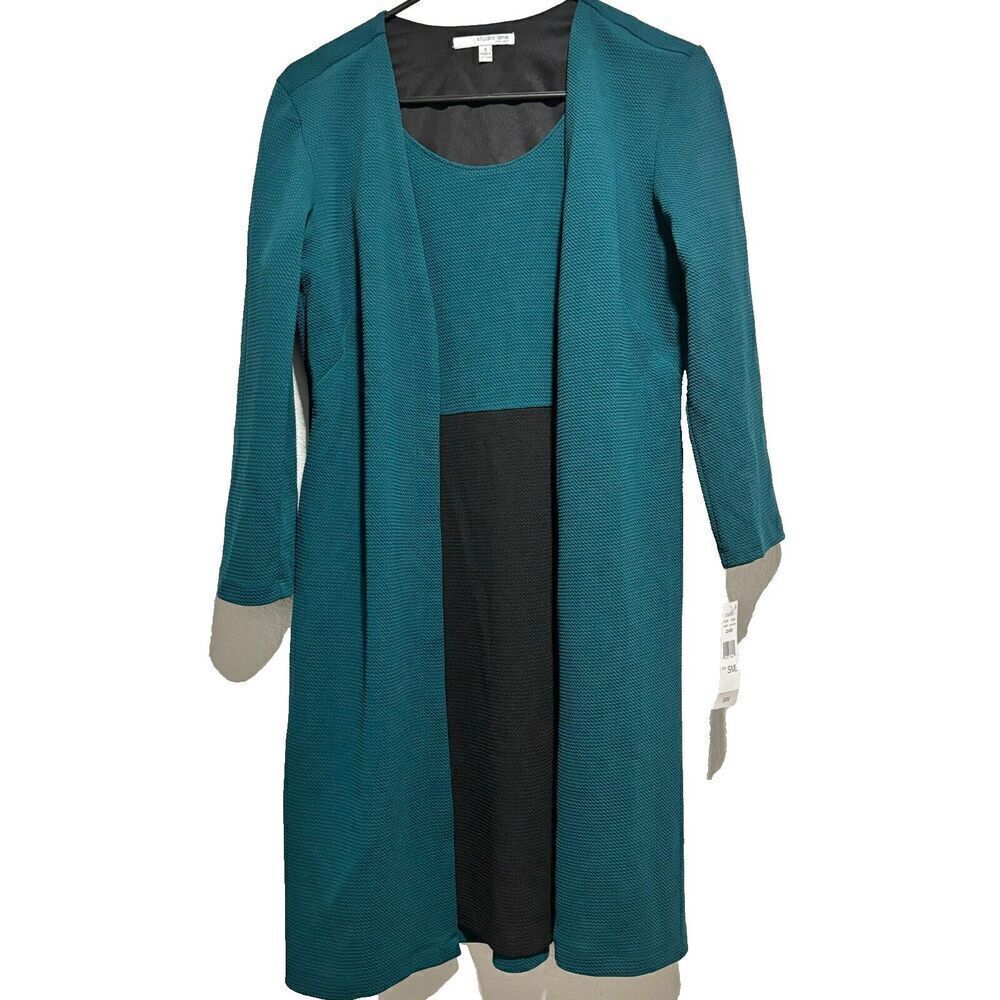 NWT Studio One New York Mallard Black Dress Attached‎ Long Sleeve Duster Size S